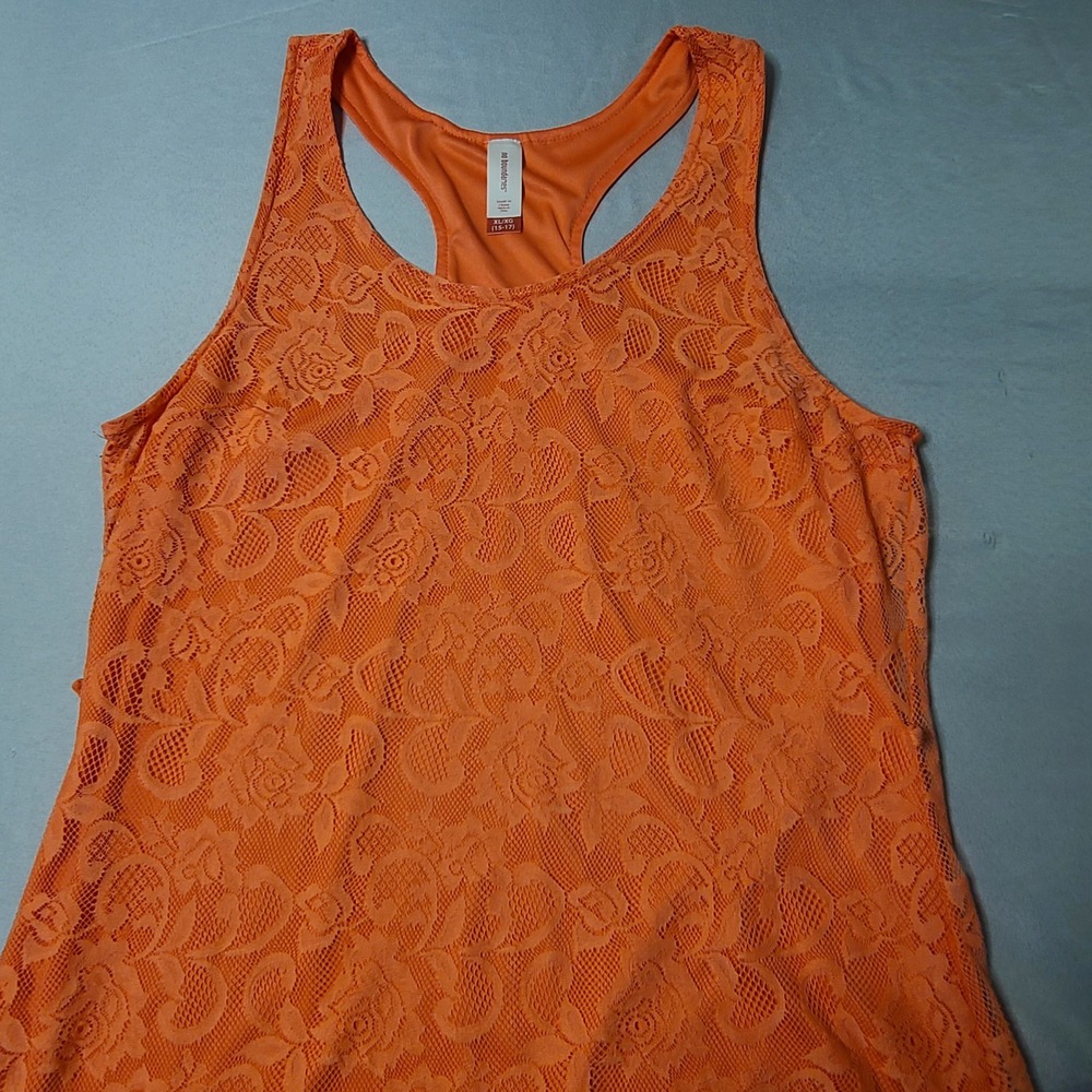 No Boundaries Maxi Dress‎ Womens XL Cosmo Coral Floral Lace Racerback NJ15T312P